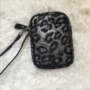 Coach Ocelot Black & Silver Leopard Wristlet